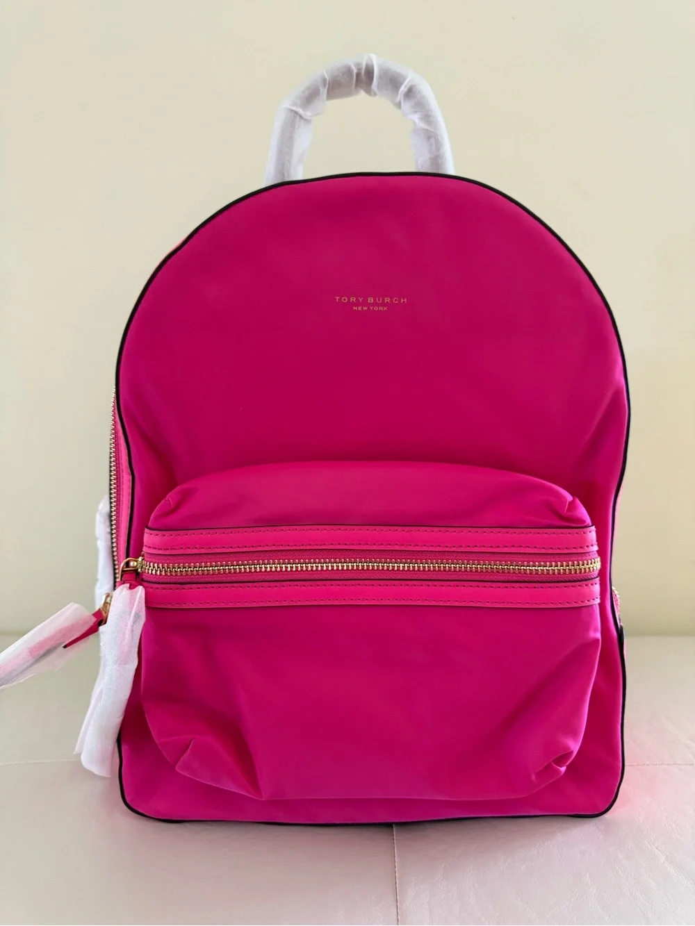 Tory Burch Bright Pink Nylon Backpack with Gold Hardware